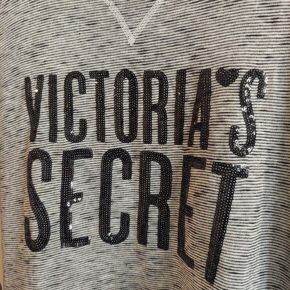 Victoria's Secret Spell Out Sweatshirt Small Heather Gray Sequin 3/4 Sleeve - Picture 4 of 9